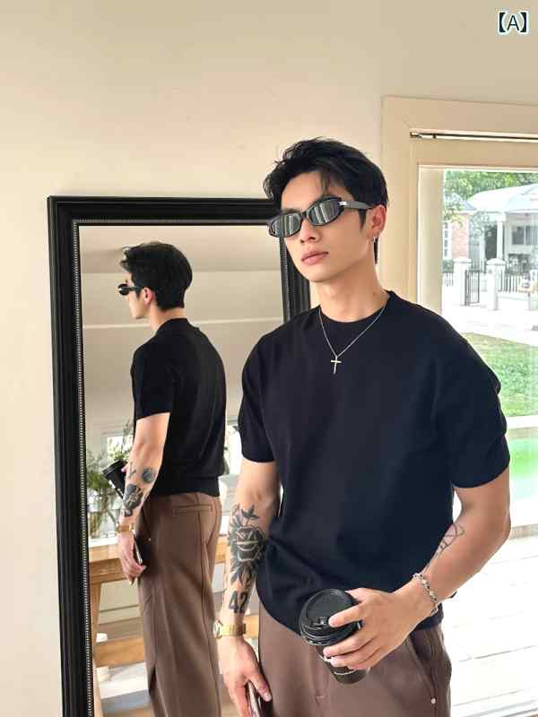 カッコイイ Tシャツ アメリカン 小さい ハイネック マルベリー ニット セーター メンズ オールド マネ..