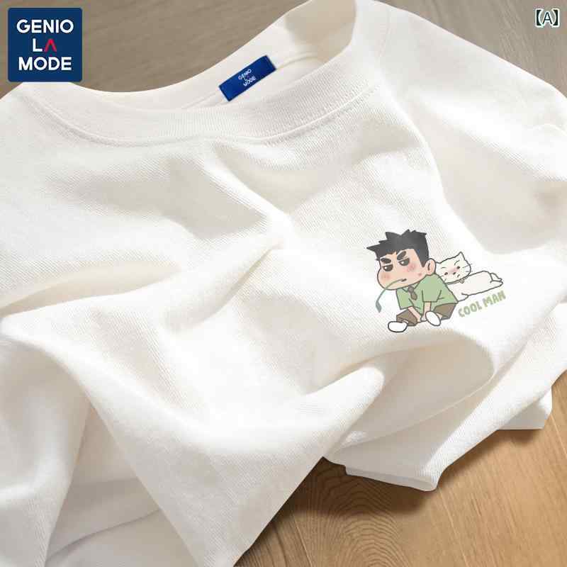 メンズ おしゃれ スウェット セット Genio Lamode ホワイト コットン 半袖 Tシャツ メンズ 2025 夏向け ゆったり カジュアル