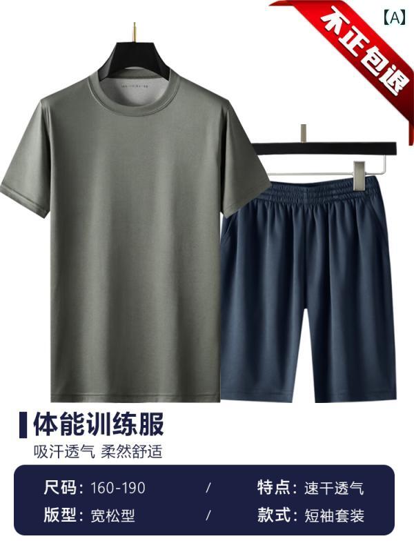 メンズ おしゃれ スウェット セット Jihua 体力 トレーニング スーツ 半袖 男女兼用 夏用 速乾 Tシャツ ラウンドネック 通気性 トップス スポーツ ショーツ