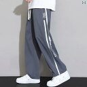 メンズ おしゃれ スウェット セット 冷感 パンツ メンズ 夏 ストレート カジュアル メンズ ストライプ スプライシング スポーツ