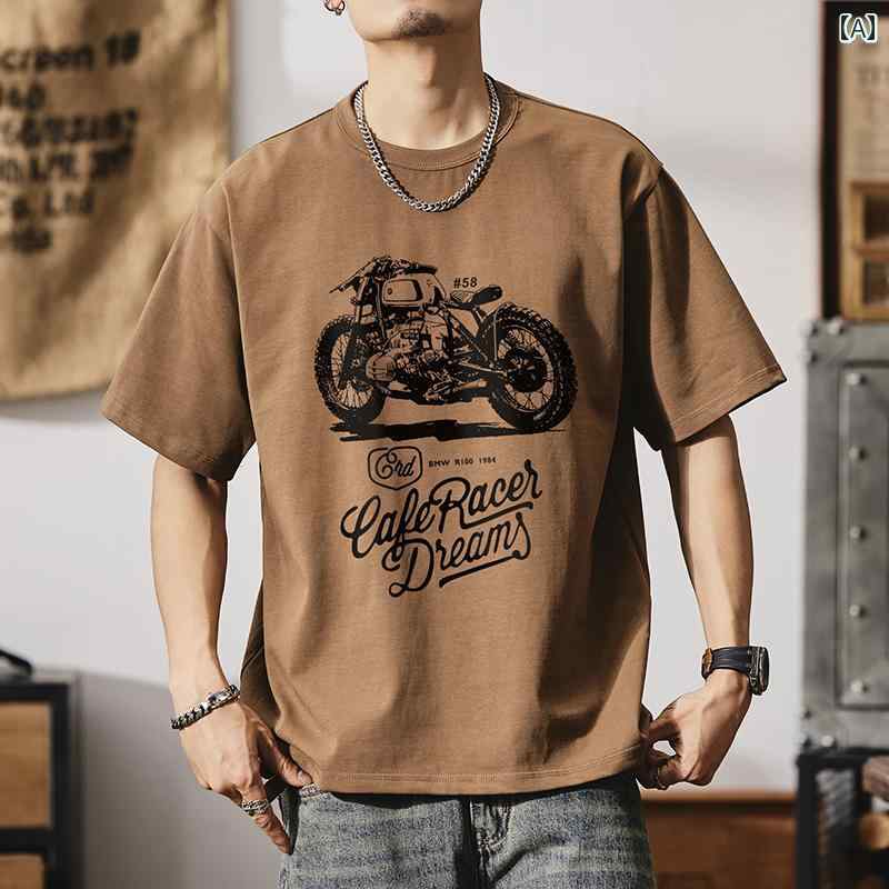 メンズ おしゃれ スウェット セット メンズ 半袖 Tシャツ 夏 アメリカン コーヒー 色 トップス 2025 ゆ..