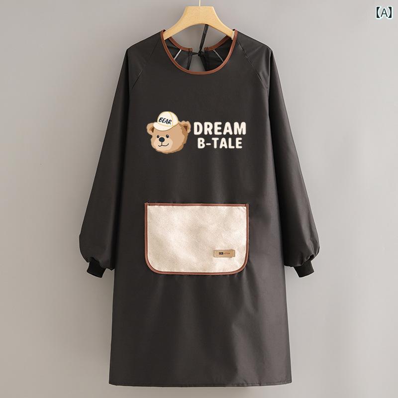 エプロン おしゃれ キッチン 家庭用途の料理用エプロン、家事用長袖防水油汚れ防止エプロン、女性向けの冬用エプロン。