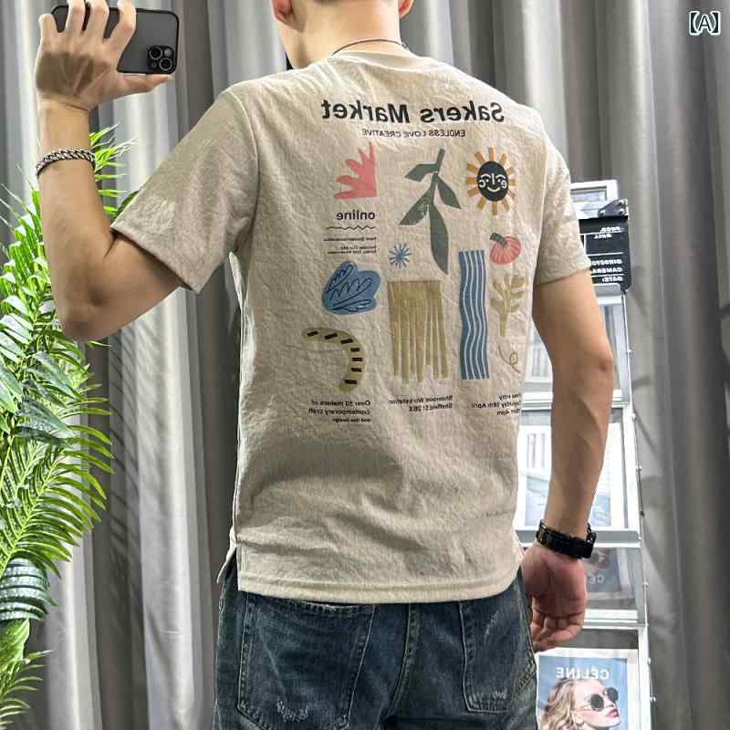 メンズ おしゃれ スウェット セット オックスフォード コットン 半袖 Tシャツ メンズ 夏 薄手 スリム トップ プリント メンズカジュアル