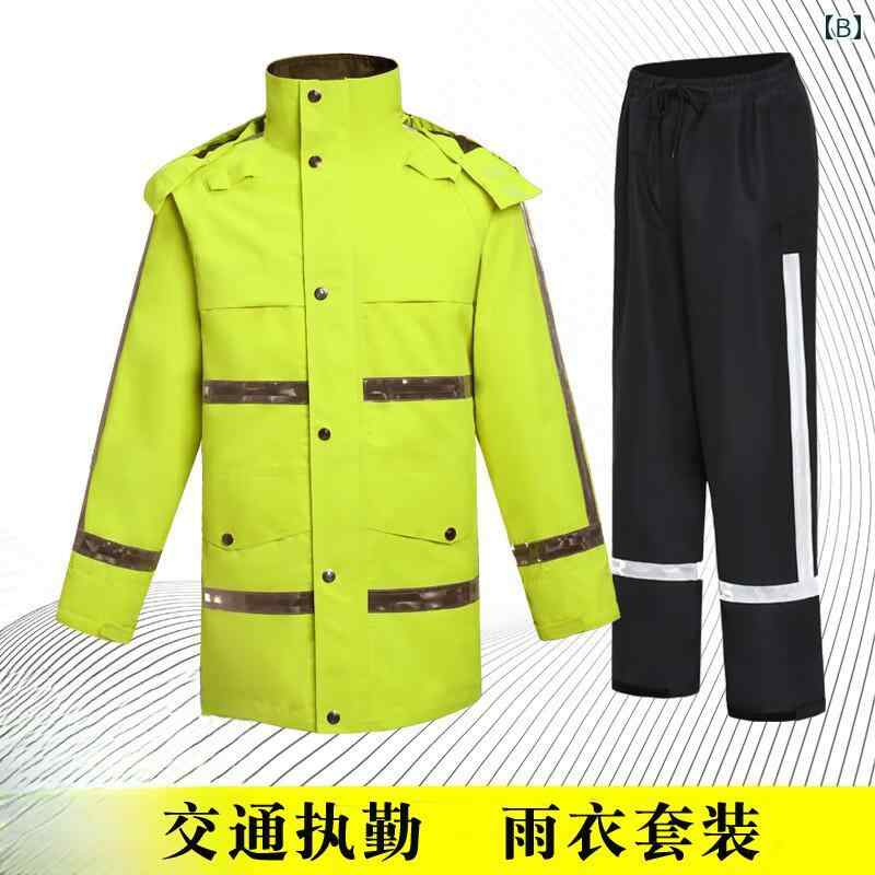 かっぱ 男性用 3 層 複合 セキュリティ ユニフォーム 蛍光 グリーン 交通 反射 パトロール スーツ 防水 メンズ レディースの 標準 レインコート