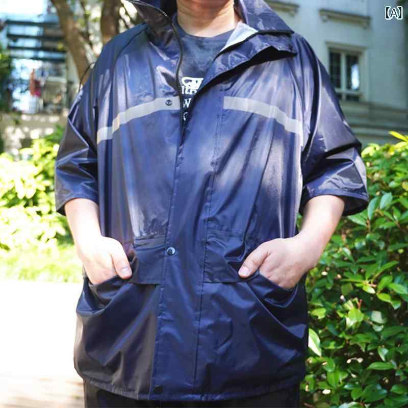 かっぱ 男性用 夏の 半袖 レインコート メンズ レディース フード付き 大雨を 防ぐ テイクアウト ライダー用 二 重層 涼しく 通気性の ある シングル ト...