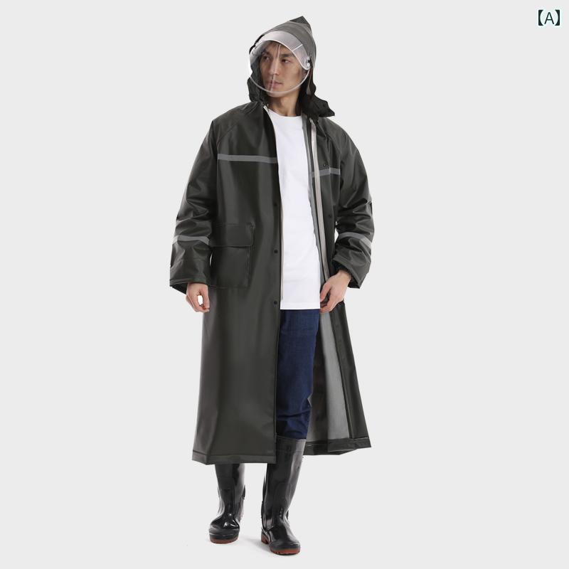 かっぱ 男性用 雨の 中を 歩く 通気性 レインコート 大人 ロング 全身 防 雨 メンズ レディースの シングル ポンチョ 厚手 ワンピース 反射