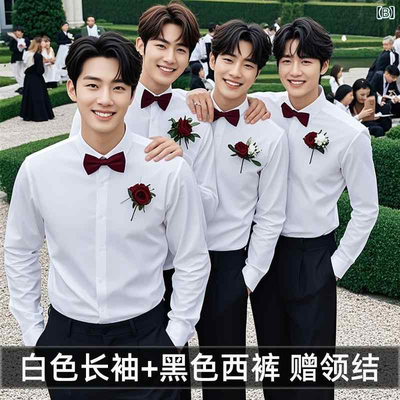 リクルート ビジネス メンズ 新郎 付添 人 スーツ 兄弟の メンズ サマー シャツ 大きいサイズ 長袖 白 ウェディング 半袖 ウエスタンスタイル