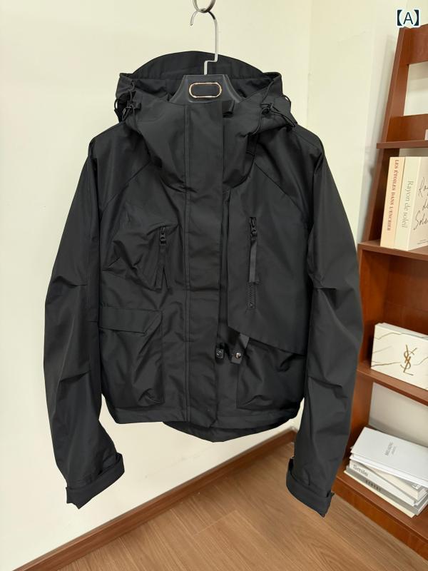 超お得!実用的なおすすめ!早春の新作、ゆったりしたキャジュアルなフード付きフロントジップアウター、ショートジャケット。女性向け。