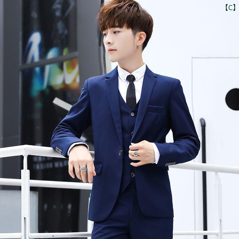 リクルート ビジネス メンズ 高校生成 人 式 スーツ メンズスーツ スリーピース 韓国 スリム プロ フォーマルウェア 学生 カジュアル スモール