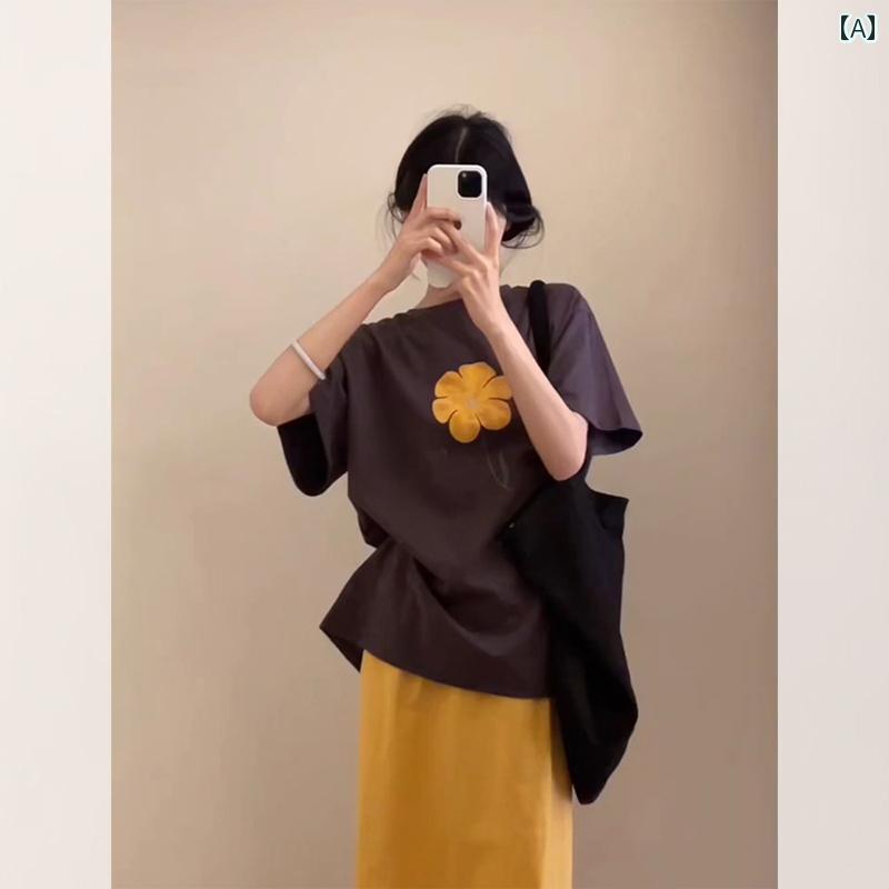 涼しい トップス レディース パープル ストレート ショルダー 半袖 Tシャツ レディース 2025夏 ゆったり 韓国 コットン トップス