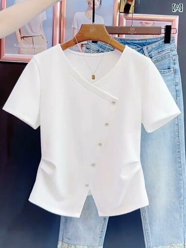 ベーシック トップス レディース 高級 Vネック ストレート ショルダー 半袖 レディース Tシャツ 夏 大きいサイズ やや 太め 綺麗小 シャツ ウエスト カバー 腹 上着 ベーシック トップス レディース 高級 Vネック ストレート ショルダー 半袖 レディース Tシャツ 夏 大きいサイズ やや 太め 綺麗小 シャツ ウエスト カバー 腹 上着