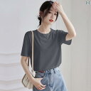 ベーシック トップス レディース スモーキーグレーの 薄手 冷感 半袖 Tシャツ レディース 2025夏 ドレープ 大きいサイズ トップス