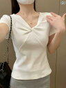ベーシック トップス レディース ホット ホワイト Vネック ストレート ショルダー スリム 半袖 Tシャツ レディース コットン 2025 夏 スリムトップス