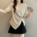 ベーシック トップス レディース ライト ブルー ストレート ショルダー 半袖 Tシャツ レディース 夏 2025の 大きいサイズ mm ウエスト 不規則な ト...