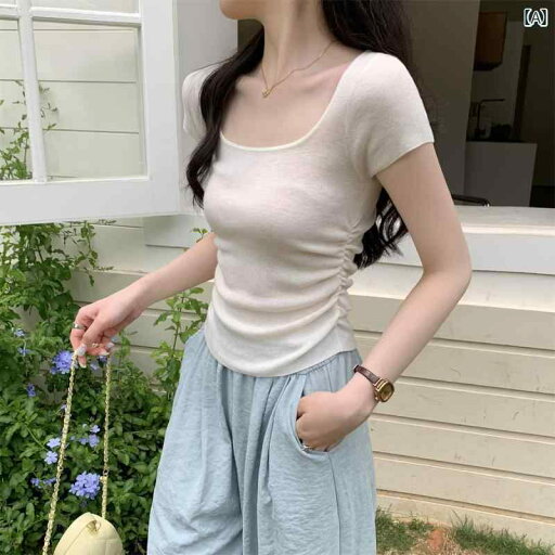 ベーシック トップス レディース 2025年 初夏 ストレート ショルダー スクエアネック 半袖 Tシャツ レディース 個性的 美しい かっこいい小 シャツ ショート トップ ベーシック トップス レディース 2025年 初夏 ストレート ショルダー スクエアネック 半袖 Tシャツ レディース 個性的 美しい かっこいい小 シャツ ショート トップ