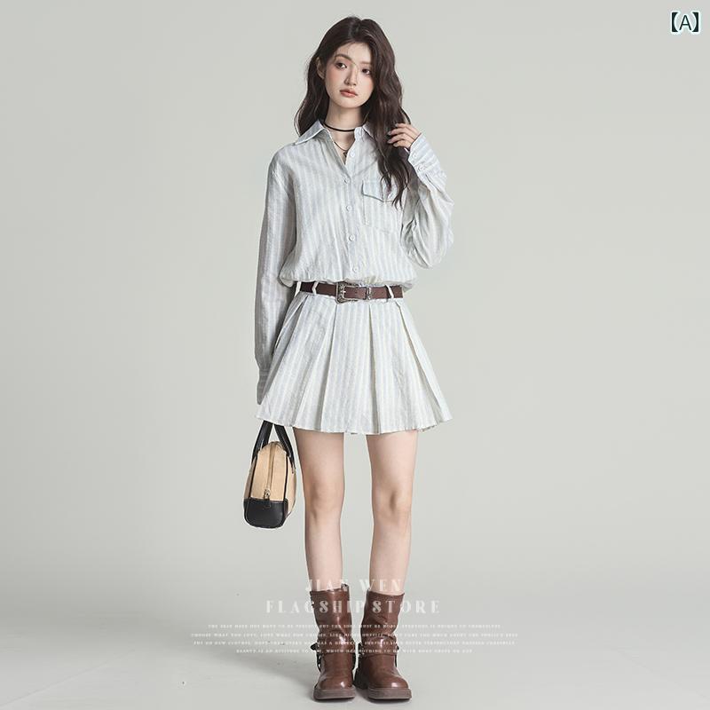 かわいい シャツワンピース レディース La Chapelle 2025 春秋 ストライプ ポロ カラー 長袖 シャツ ド..