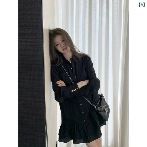 かわいい シャツワンピース レディース フランスの ハイエンド 女性用 黒 シャツ ドレス の な 春の ゆったり の ショート スカート かわいい シャツワンピース レディース フランスの ハイエンド 女性用 黒 シャツ ドレス の な 春の ゆったり の ショート スカート