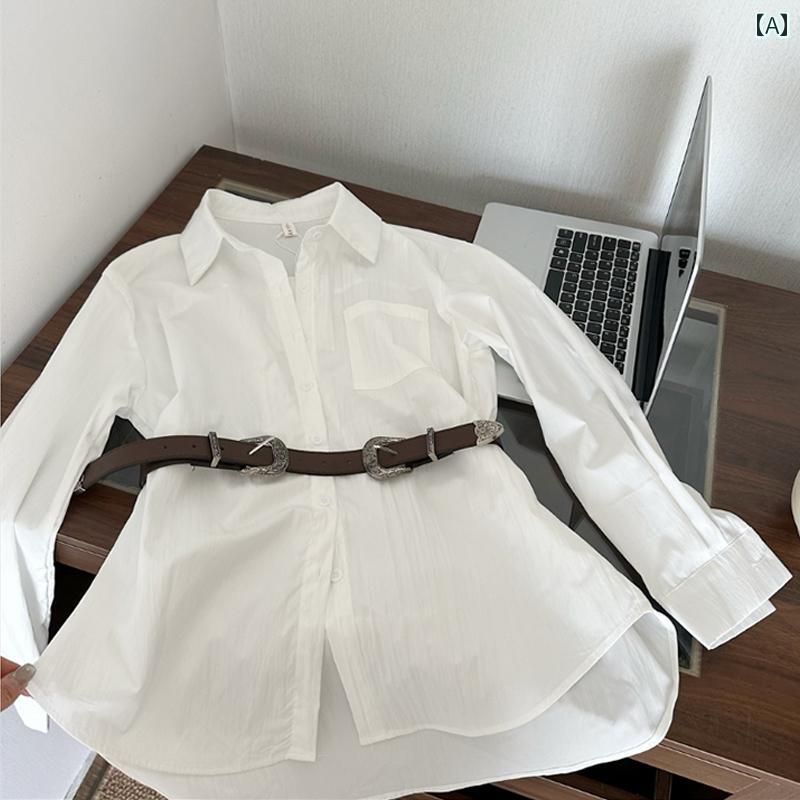 かわいい シャツワンピース レディース 趙 魯 思同 型 ホワイト シャツ ワンピース レディースベルト ..