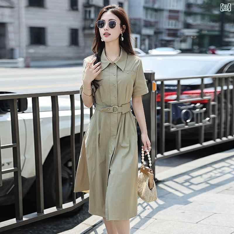 かわいい シャツワンピース レディース の 高級 シャツ ワンピース レディース 夏 2025 新型 ウエスト スリム フレンチシック スカート
