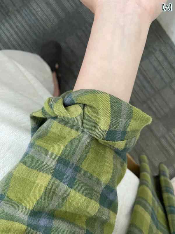 レディース チェック トップス 超 美 白！ 緑の チェック 柄が とっても かっこいいですね！ シャツ ジャケット 2024新 スタイル レディース 夏 トップス