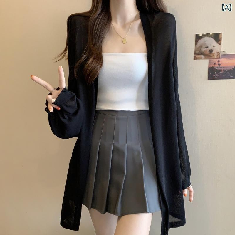 ロングカーディガン 冷え性 UV スタイル 韓国 冷感 薄手 カーディガン レディース 夏 日焼け防止 エアコン シャツ 大きいサイズ MM ミディアム ロング ショール コート