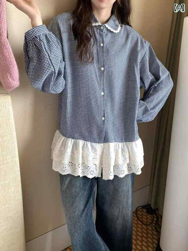 レディース チェック トップス フレンチ スイート スタイルの レース ステッチチェック シャツ 女性 早 春 コント ラスト カラー レイジー スタイル ベビー ドール ニッチトップ レディース チェック トップス フレンチ スイート スタイルの レース ステッチチェック シャツ 女性 早 春 コント ラスト カラー レイジー スタイル ベビー ドール ニッチトップ