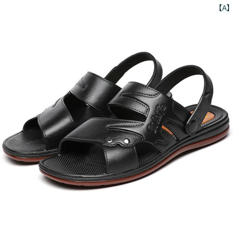健康サンダル ゴム サンダル メンズ 夏 牛革 底 サンダルと スリッパ 二 重 目的 ビーチウェア 中年 滑り止め 耐摩耗 通気性 吸収性 厚手
