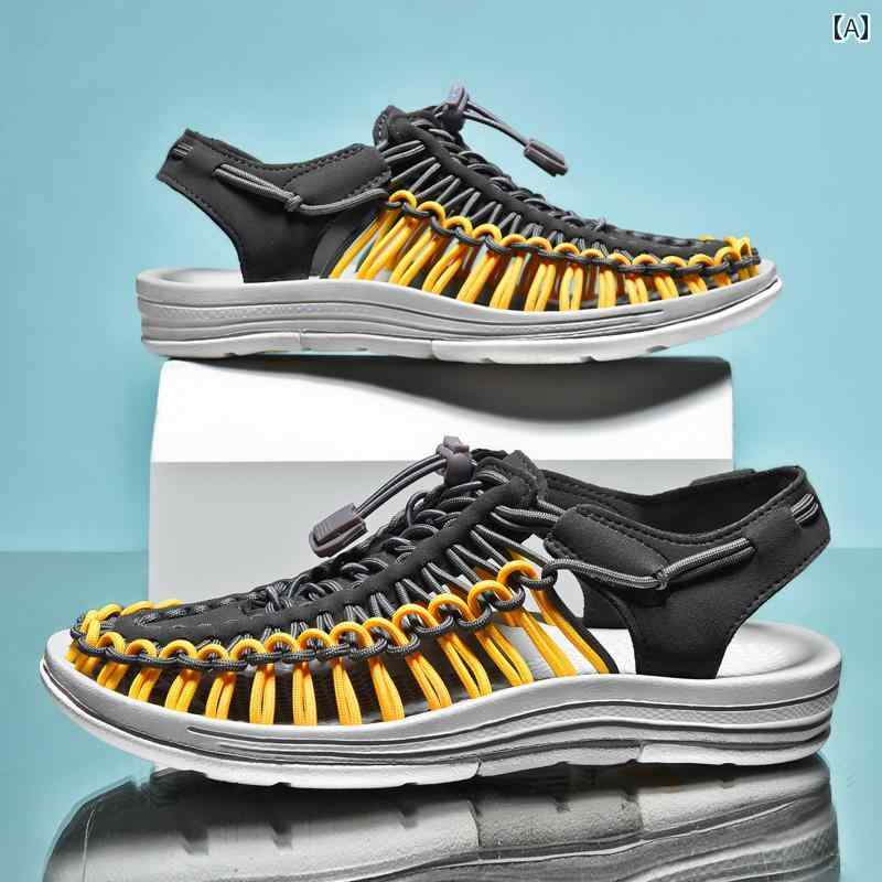 健康サンダル カップル向け 手編み サンダル 韓国 個性的 夏 アウトドア 通気性 ホール 大きいサイズ 男女兼用 ビーチ シューズ