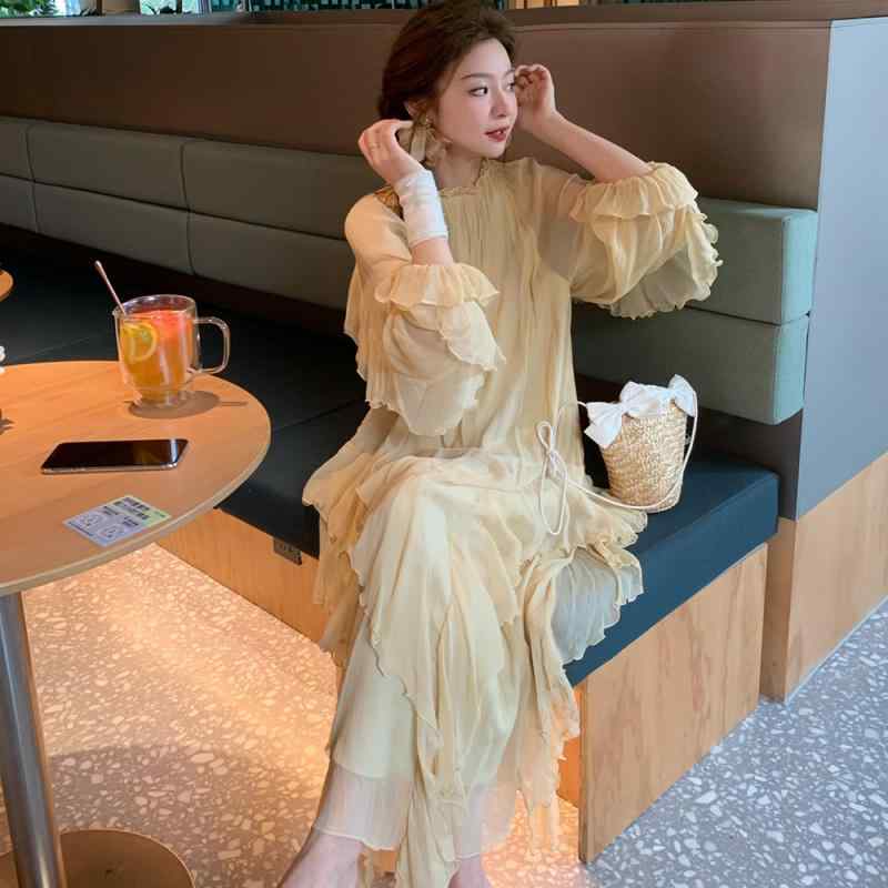 ワンピース ドレス レディース 崔 玉 曦 | CUIXI [ Sweet Dream Girl ] ラウンド ネック ライト チュール フレンチ スリム 気質 ドレス