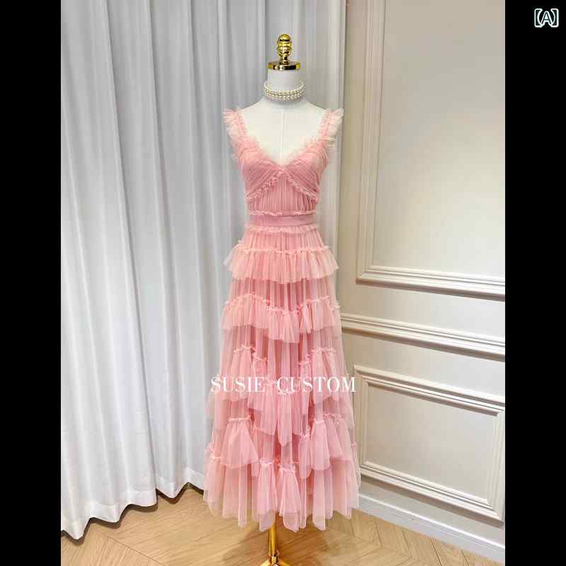 ワンピース ドレス レディース 妖精 風の 深い V ネックの プリーツ チューブ トップ、 木製の イヤリ..