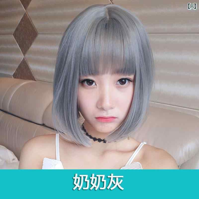 女性用 かつら かつら 女性 ショート ヘア ボボ ヘッド フル ギア 学生 コミック 前髪 セット リサ 同じ スタイル