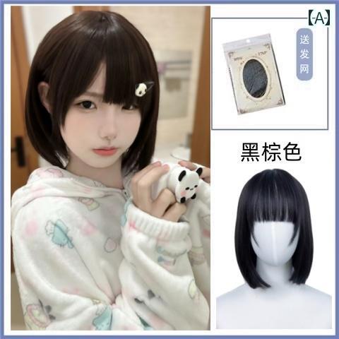 女性用 かつら ファイバー ユン ジアレン ウィッグ 女性 ショート ヘアロリータ フル 前髪 リアルな 頭..