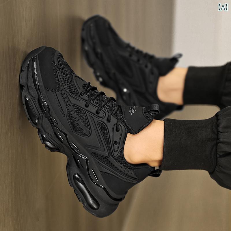黒色 シューズ メンズ ステーション ブラックウォリアー メンズシューズ 2025 夏 ランニング 衝撃 吸収 エア クッション シューズ カジュアル メカ ダディ スポーツ