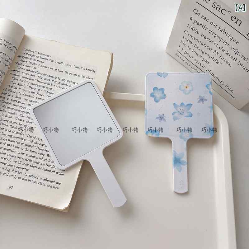 手鏡 コンパクト 手持ち ミラー ハンドル 化粧 鏡 女子 学生 トロピカル ブルーフラワー 便利な ポータブル シンプル