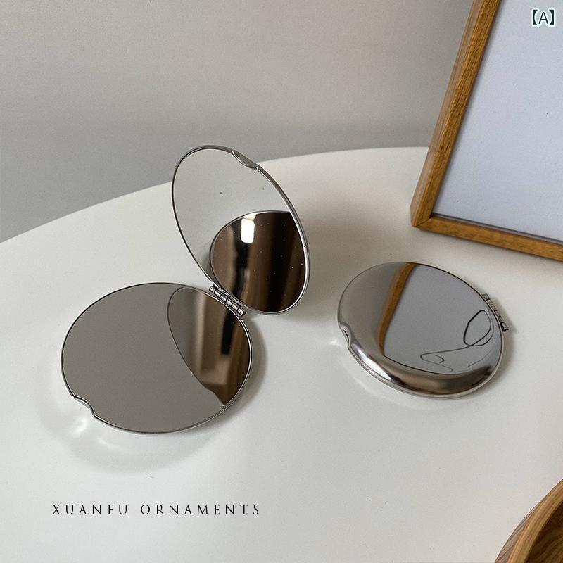 手鏡 コンパクト ソルト シリーズ 落下 防止 シンプル ステンレス スチール 両面 化粧 鏡 ポータブル フリップ 小型 ミラー ハンドヘルド