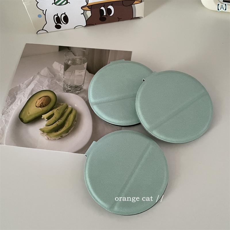 手鏡 コンパクト オーシャンブルー / 小型 ポータブル 折りたたみ 式 ミラー ステンレス スチール メイクアップミラー 女の子用 無地