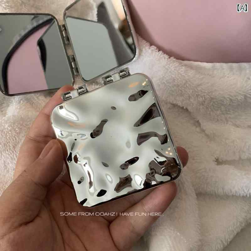 手鏡 コンパクト 浮遊 光と ゴールド ~ 電気 メッキ 両面 小型 ミラー 金属 スタンド アップ 化粧 鏡 携帯 折りたたみ 女性 手持ち