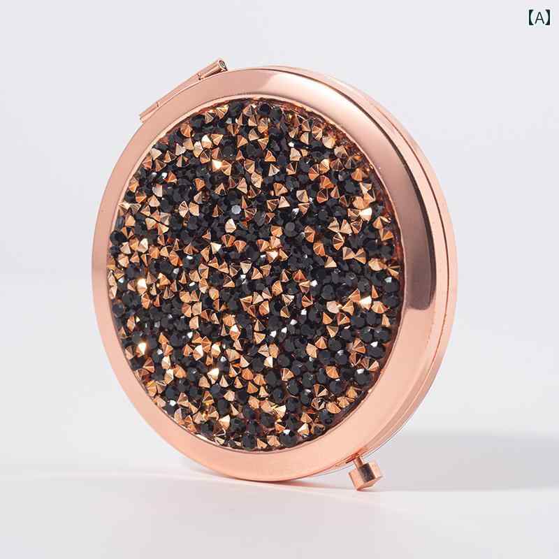 手鏡 コンパクト ラインストーン 化粧 鏡 ポータブル ミニ 折りたたみ 式 フリップ 学生用 精巧 手持ち..