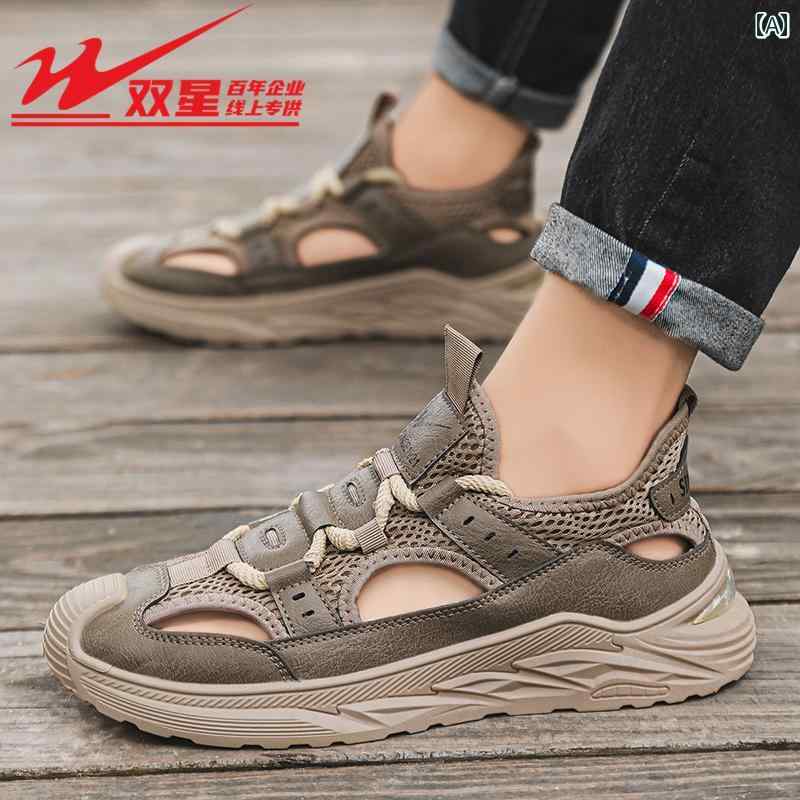 スポーツサンダル メンズ ダブル スター サンダル メンズ 2025夏 アウトドアお父さん ドライビング ビーチ シューズ 防臭 滑り止め ウェーディング リバーシューズ