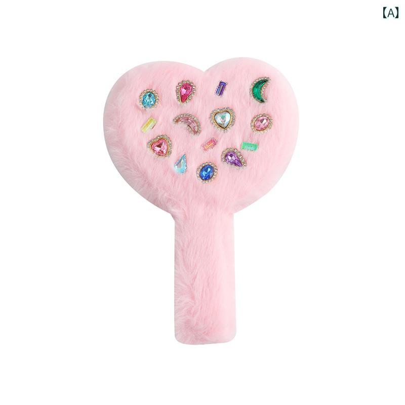 手鏡 コンパクト 少女 毛皮のような ハンドヘルド 化粧 鏡 愛 ハンドル ポータブル ミラー 学生 小型