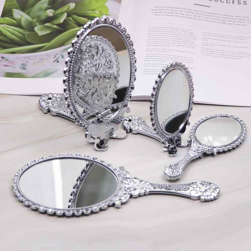 手鏡 コンパクト 韓国 ハンドル プリンセス ミラー 折りたたみ シンプル ポータブル 美容 化粧 鏡 HD サイズ