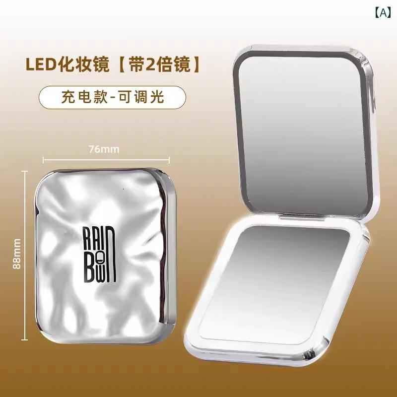 手鏡 コンパクト 折りたたみ 式 LED高 精 細 美容 ミラー ポータブル フィル ライト ハンドヘルド メイクアップミラー 学生 旅行 拡大 鏡 小型
