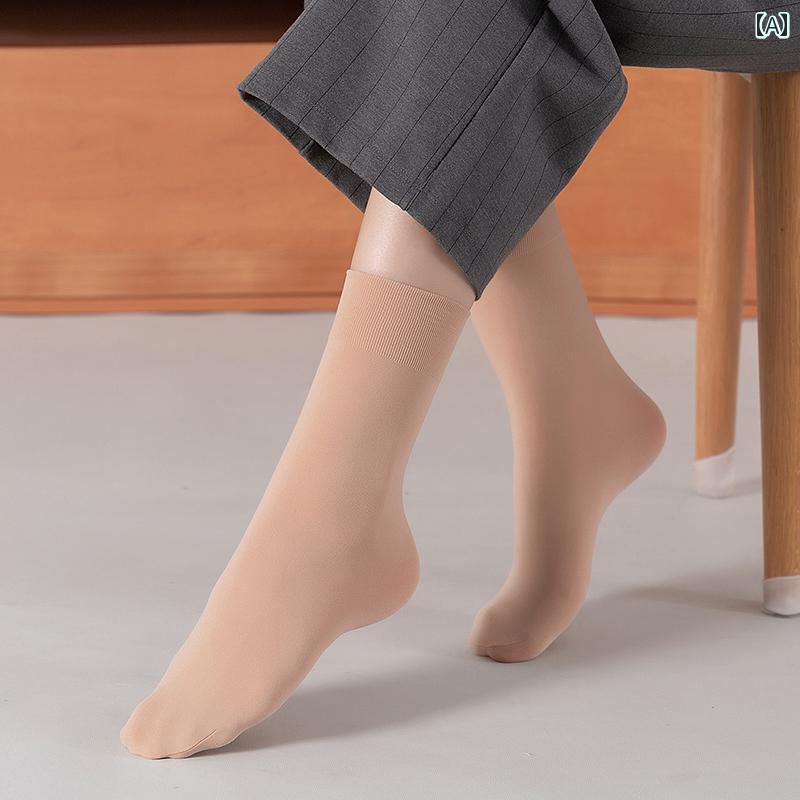 レディース ストッキング ヨンチュン ショート ソックス、 長めの 肌色の ミドル チューブ ふくらはぎ ソックス 女性用、 厚めの 2024 秋 冬 ゆったり ベルベット