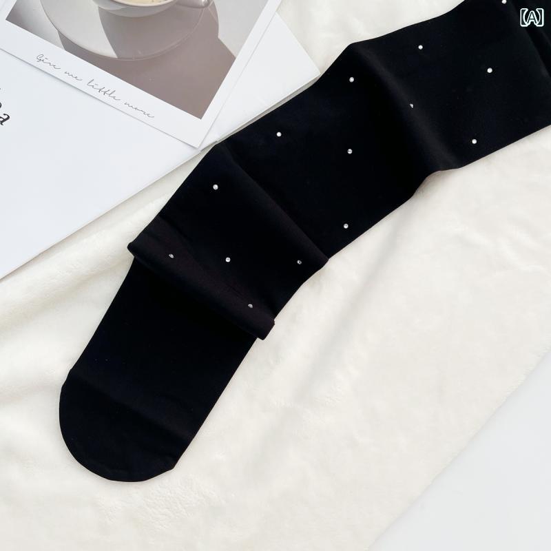 レディース ストッキング 高級で エレガントな ラインストーンの 光沢の ある パン スト 春と 秋中 厚手 透明でない 薄い ベルベットの 日本製 黒 ストッキング 女性用