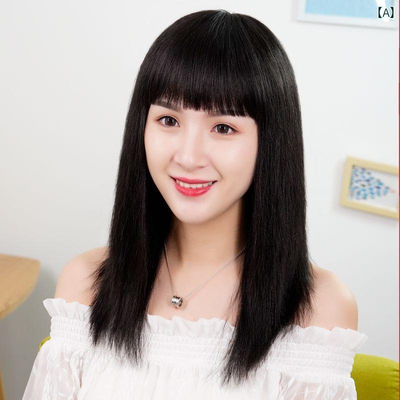 女性用 かつら 女性用 ウィッグは 白くて 発光 する 頭 ミディアム ヘアと ロング ヘア フル ヘッド セット ポニーテール 通気性 自然で フェイクの レ...