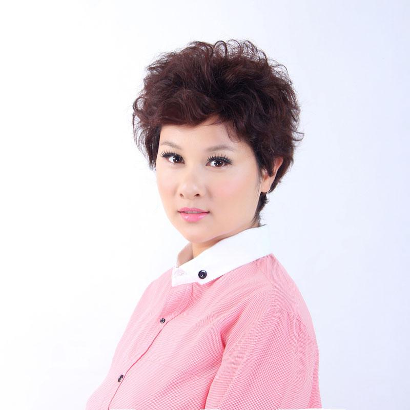 女性用 かつら Haoyi ウィッグ 母 ショート ヘア ふわふわ 人 毛 カール セット フル ヘッド リアル レディース