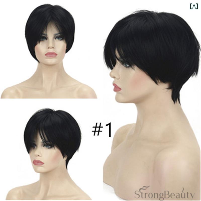 女性用 かつら 女性用 ウィッグ ファッション サイド バング ボブスタイル ショート ストレート フル ヘッド セット 自然で リアル
