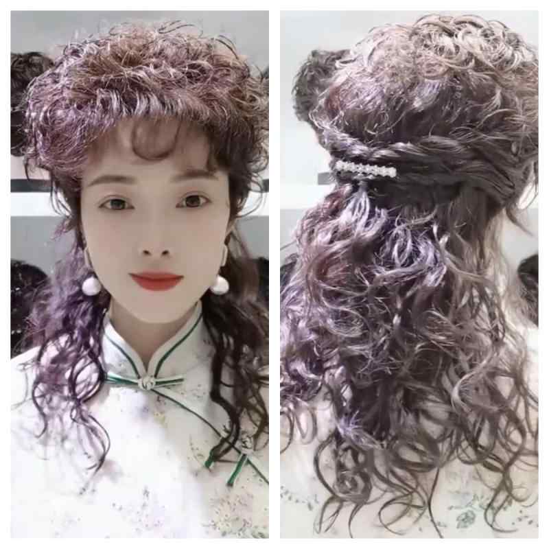 女性用 かつら レディース ウィッグ おしゃれな 女性らしい アップ ヘア セット ハーフ タイ スタイル 巻き 毛