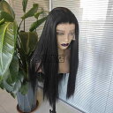 女性用 かつら 黒の ロング ストレート ヘアの 女性用 フロント レース ハンド フック 化学 繊維 フル ヘッド ウィッグ セット マット 高温 ワイヤー