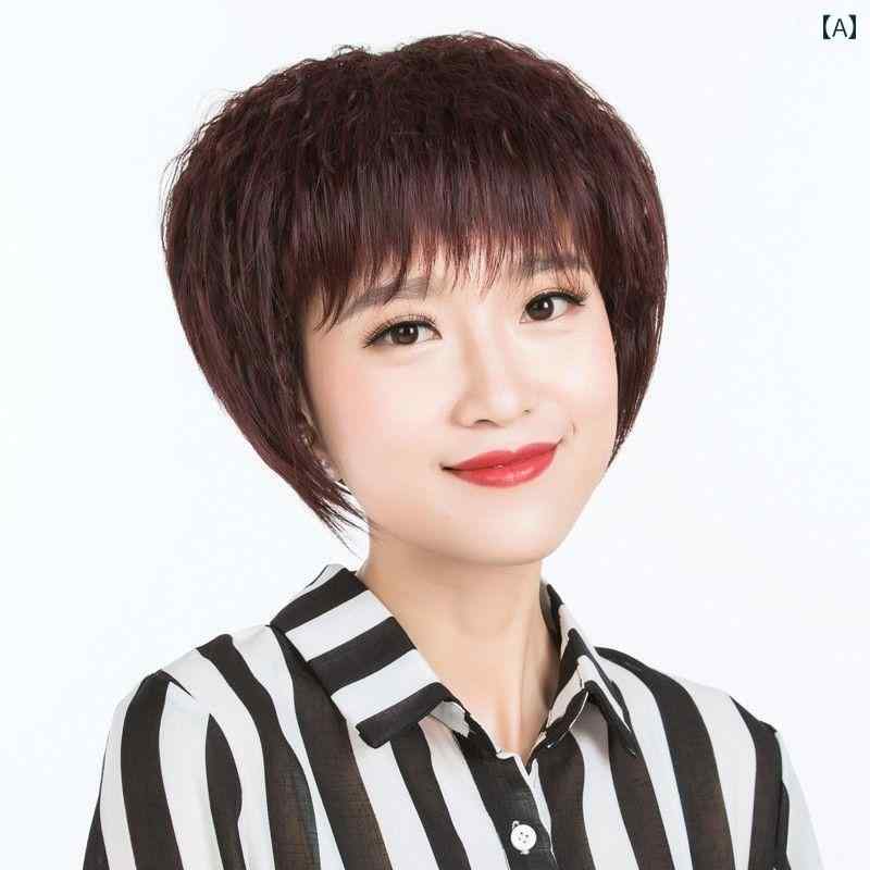 女性用 かつら の 髪の ウィッグ 女性 ショート カーリー リアルな セット 中年 母親 ヘッド コーン パーマ ふわふわ レディースウィッグ ヘア